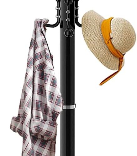 Metal heavy duty coat rack stand, modern freestanding with natural marble base, 360?? rotary coat rack with 16 hooks, black coat hall tree hanger stand for entryway, office.