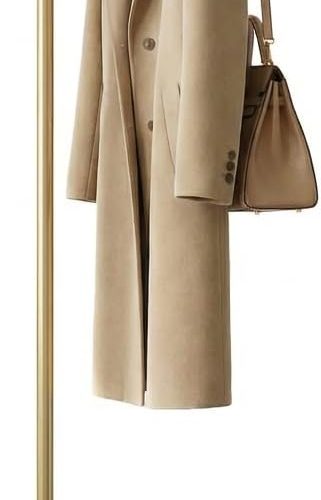 L-shaped freestanding metal clothes stand with sintered stone base, stable and sturdy storage for coats, hats, bags, and scarves, ideal for entryway, office, and bedroom.
