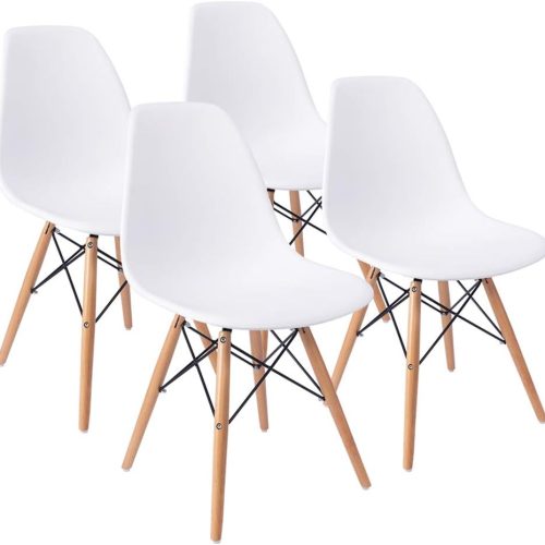 Dining chairs set of 4, plastic shell lounge chair, mid-century modern style, for kitchen, dining, bedroom, living room.