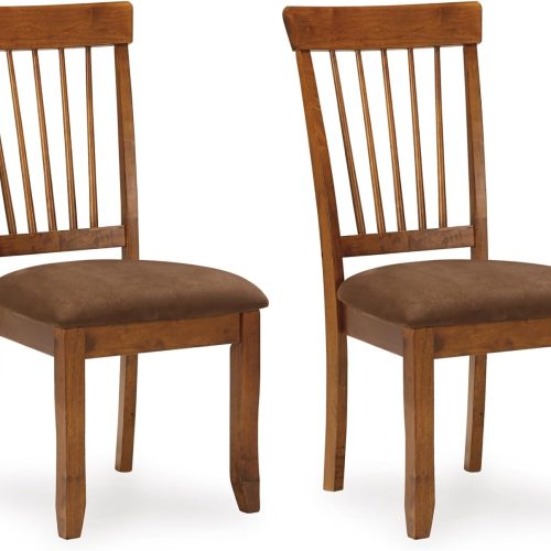Dining chairs set of 2, wooden frame, brown finish, classic design, for dining room and kitchen.