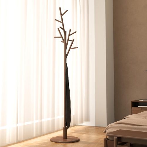 Solid wood coat rack freestanding with 12 hooks, heavy duty, 3 adjustable heights for coats, hats, handbags, coat hanger stand for entryway, bedroom.