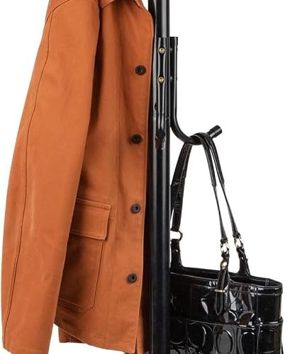 Freestanding coat rack, multi-tier organizer for office and entryway, metal.