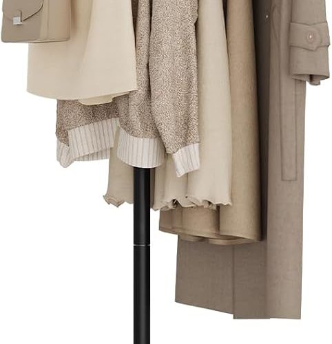 Freestanding coat rack, small clothes rack, modern clothing rail with rock slab base, heavy-duty metal coat tree for boutiques, hallway, entryway, living room.