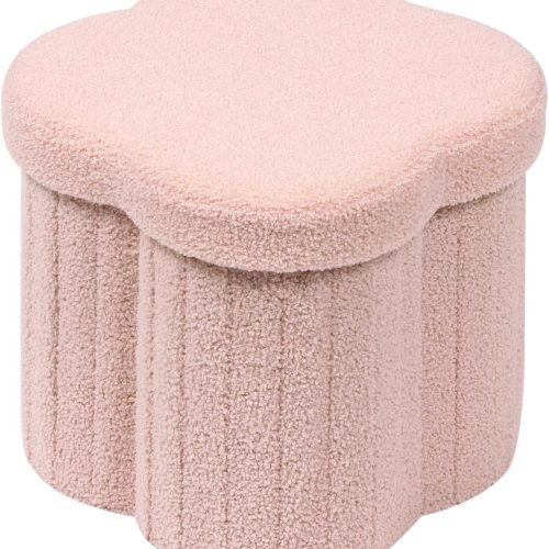 Storage ottoman cube, flower shaped foot stool, boucle ottoman seat for dorm room, faux teddy fur.