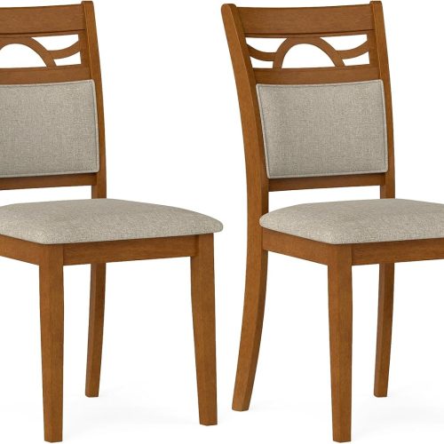 Dining chairs set of 2, solid rubberwood frame, upholstered fabric, comfortable backrest, farmhouse style, for dining room and restaurant.