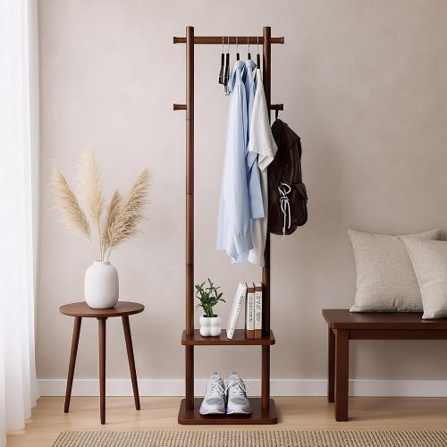 Wooden coat rack freestanding, standing coat rack tree clothes hanger stand with sturdy base for entryway, living room, bedroom, easy assembly.