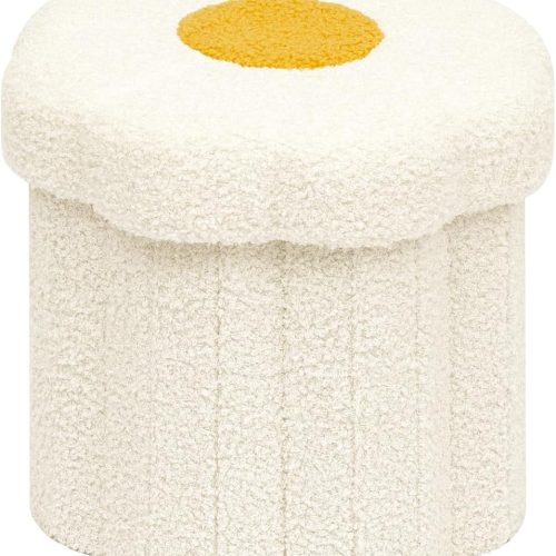 Storage ottoman cube, sunflower shaped footstool, faux teddy fur, collapsible folding pouf seat for living room entryway.