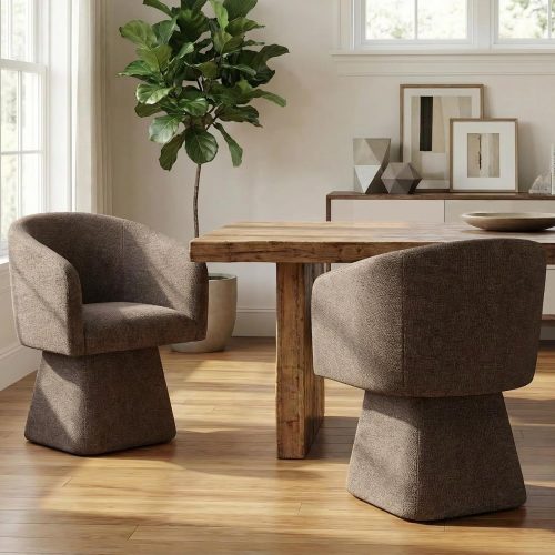 Dining chairs set of 2, swivel design, barrel back with arms, thickened cushion, soft chenille fabric, for dining room, living room, vanity.