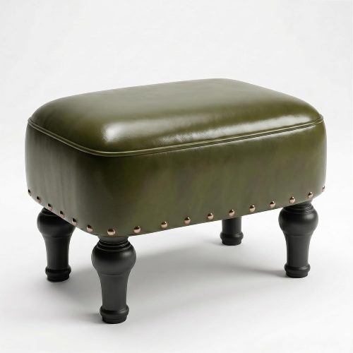 Leather ottoman footrest, vintage style with hidden storage, thickened foam seat, solid wood legs, for dining room living room.