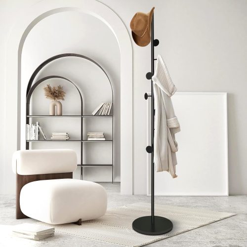Metal coat rack tree with 8 hooks, free standing hanger for hats scarves purses umbrellas, coat stand with stable base for entryway, bedroom.