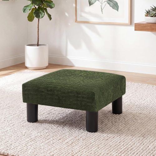 Small foot rest stool, velvet upholstered square footstool for under desk office living room.