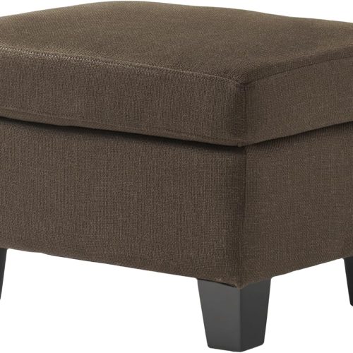 Fabric upholstered foot rest ottoman, birch wood legs, padded seat for living room bedroom office.