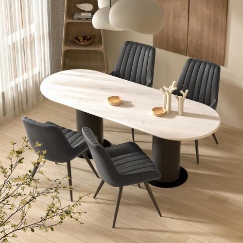 Dining chairs set of 4, upholstered fabric, thick cushions, metal legs, for dining room and kitchen.