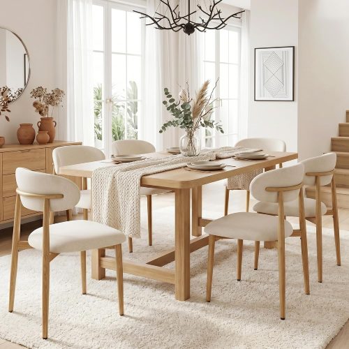 Dining chairs set of 6, metal frame, fabric upholstered, for dining room.
