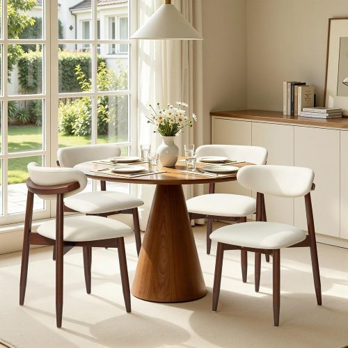 Dining chairs set of 4, upholstered fabric, wooden frame, ergonomic curved backrest, mid-century modern, for dining room and kitchen.