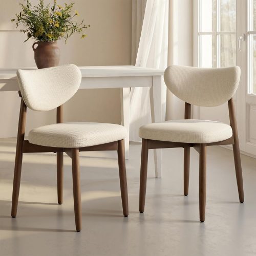 Dining chairs set of 2, upholstered kitchen chairs, solid wood legs, ergonomic curved backrest, built-in handle, mid-century modern, for kitchen, dining, vanity.