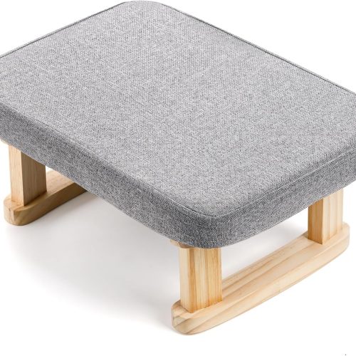 Rectangle foot stool ottoman, fabric upholstered, wooden legs with non-slip padding, for desk office living room bedroom.