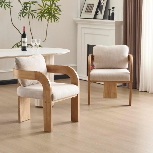 Dining chairs set of 2, solid wood frame, cushioned seat, curved backrest, armchair design, for dining room and living room.