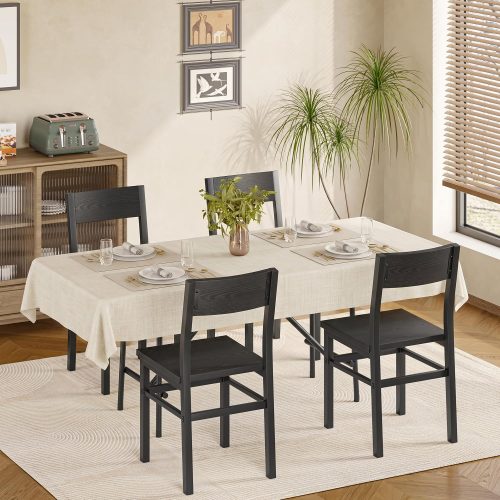 Dining chairs set of 4, thickened metal steel frame, slat back, rustic farmhouse style, for kitchen and dining room.